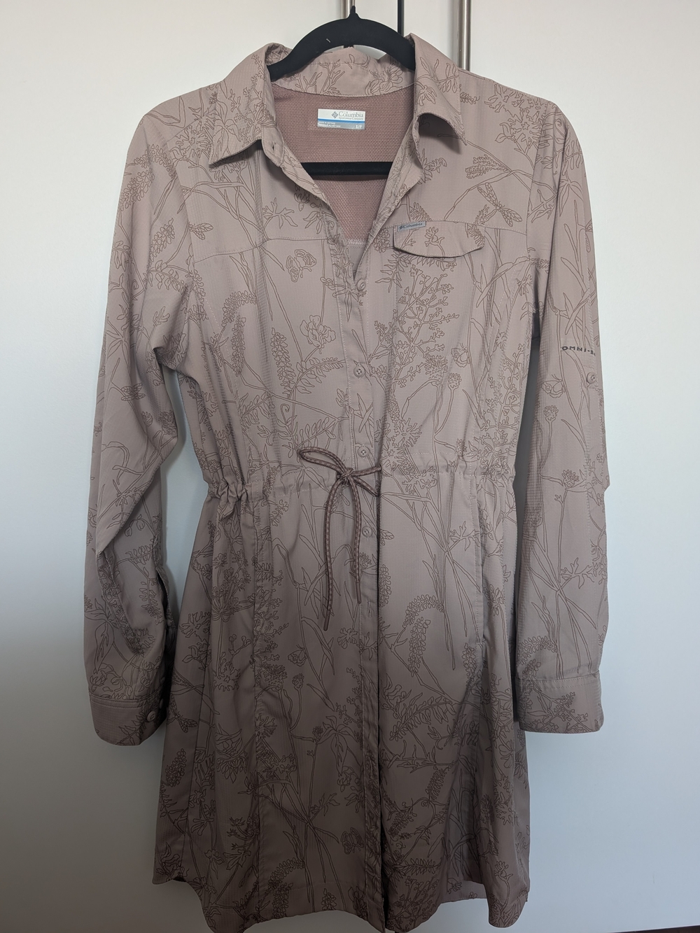 Columbia Omni-Shade Floral Dress UPF 40 Collared Long Sleeve Drawstring Size S